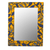 Cotton and wood wall mirror, 'Lapis Vines' - Ghanaian Cotton and Sese Wood Mirror in Daffodil and Lapis thumbail