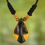 Wood pendant necklace, 'Manubea' - African Style Hand Carved Wood Necklace with Female Mask