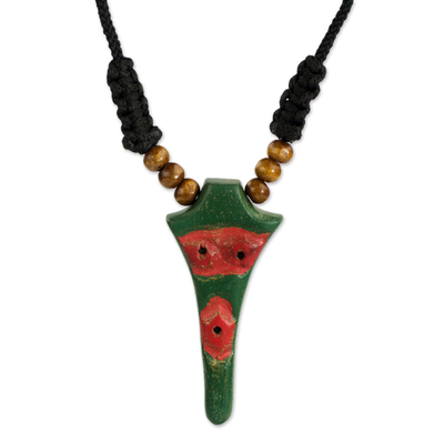 Adjustable Sese Wood Necklace in Red and Green from Ghana