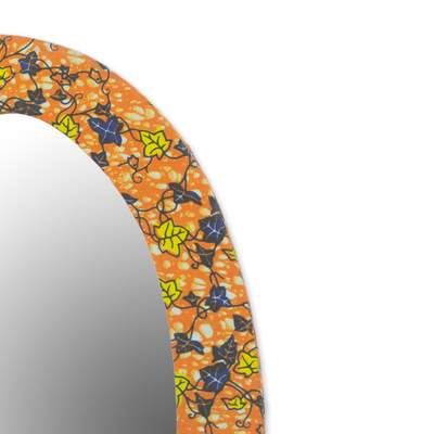 Cotton and wood wall mirror, 'Sunrise Flowers' - Cotton and Sese Wood Multicolored Floral Mirror from Ghana