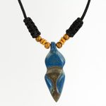 Wood pendant necklace, 'Akwatia Diamond' - Adjustable Sese Wood Necklace in Blue and Black from Ghana
