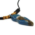 Wood pendant necklace, 'Akwatia Diamond' - Adjustable Sese Wood Necklace in Blue and Black from Ghana