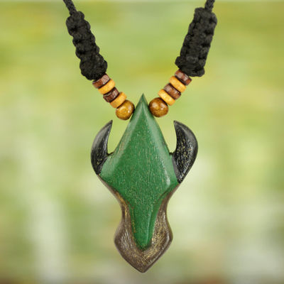 Wood and Green Pendant Necklace
