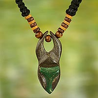 Wood pendant necklace, 'Ashanti Ruler'