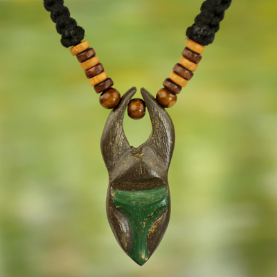 Wood pendant necklace, 'Ashanti Ruler' - Adjustable Sese Wood Pendant Necklace from Ghana