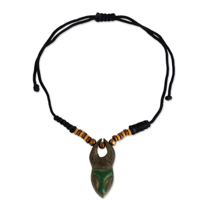 Wood pendant necklace, 'Ashanti Ruler' - Adjustable Sese Wood Pendant Necklace from Ghana