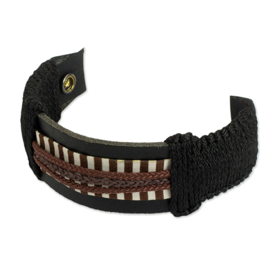 Men's leather wristband bracelet, 'Hausa Da'u' - Hand Made Hausa Warrior Leather Wristband Bracelet for Men