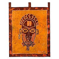 Batik wall hanging, 'Oduro Mask'