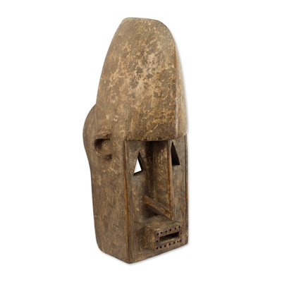 Máscara de madera africana - Máscara africana tradicional rústica de madera tallada a mano de Malí