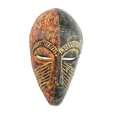 Máscara de cerámica africana, 'Artista africano' - Máscara de cerámica africana hecha a mano en marrón y negro