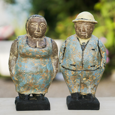 Keramikfiguren, (Paar) - Zwei Keramikfiguren eines Mannes und einer Frau aus Ghana