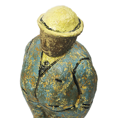Ceramic figurines, 'Charming Couple in Blue' (pair) - Two Ceramic Figurines of a Man and Woman from Ghana