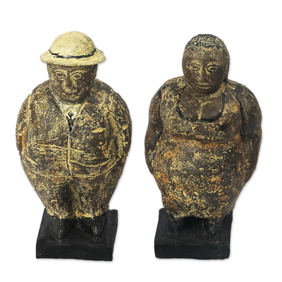 Pair of Ceramic Figurines of a Man and Woman from Ghana
