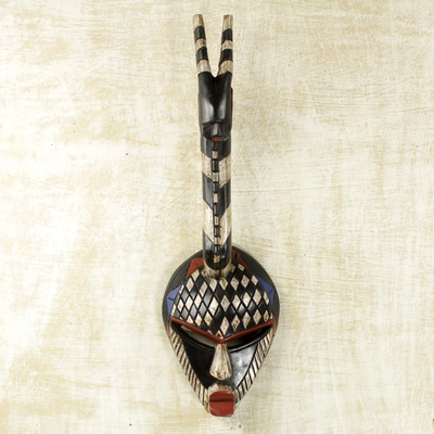 Máscara de madera africana - Máscara de pared original estilo Ashanti hecha a mano en África Occidental