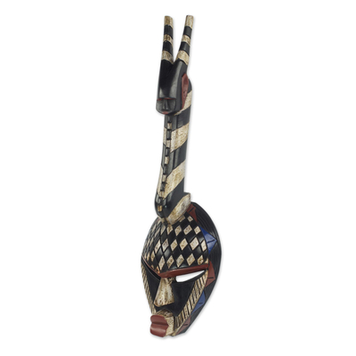 Máscara de madera africana - Máscara de pared original estilo Ashanti hecha a mano en África Occidental