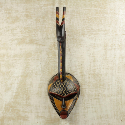 Máscara de madera africana - Máscara de pared de madera estilo Ashanti artesanal hecha a mano en África occidental