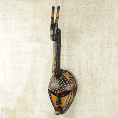 African wood mask, 'Donkor Protection II' - Ashanti Style Wood Wall Mask Artisan Crafted in West Africa