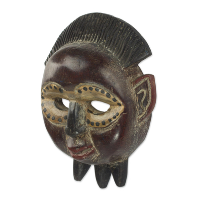 Máscara de madera africana - Máscara de madera de sésé africana hecha a mano por un artesano ghanés