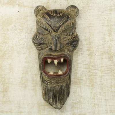 Máscara de madera africana - Máscara de león africano de madera de Sese hecha a mano de Ghana