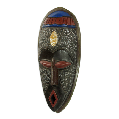 Afrikanische Holzmaske - Handgefertigte afrikanische Maske aus Sese-Holz und Aluminium aus Ghana