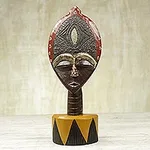 Ghanaian Sese Wood Mask Sculpture with Aluminum Plating, 'Biakoye Mask'