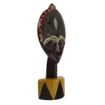 African wood sculpture, 'Biakoye Mask' - Ghanaian Sese Wood Mask Sculpture with Aluminum Plating