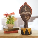 African wood sculpture, 'Biakoye Mask' - Ghanaian Sese Wood Mask Sculpture with Aluminum Plating
