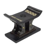Wood mini decorative stool, 'African Legend in Black' - Wood and Aluminum Miniature Decorative Stool in Black