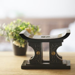 Wood mini decorative stool, 'African Legend in Black' - Wood and Aluminum Miniature Decorative Stool in Black