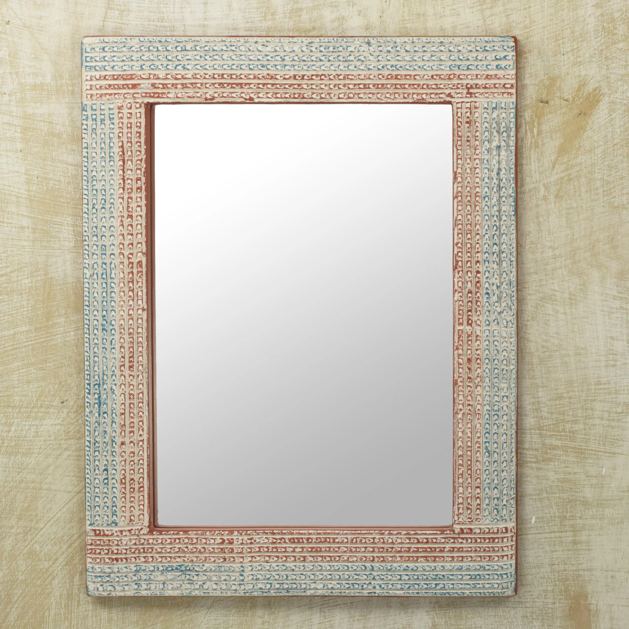 Distressed Sese Wood Wall Mirror by Ghanaian Artisans Local Treasure