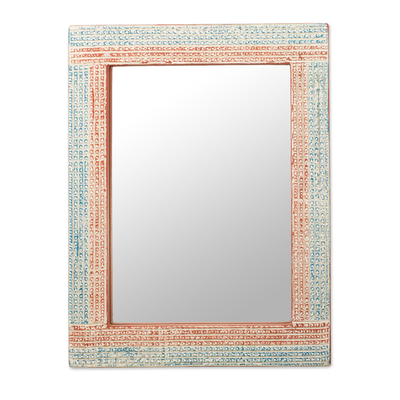 Wood wall mirror, 'Local Treasure' - Distressed Sese Wood Wall Mirror by Ghanaian Artisans