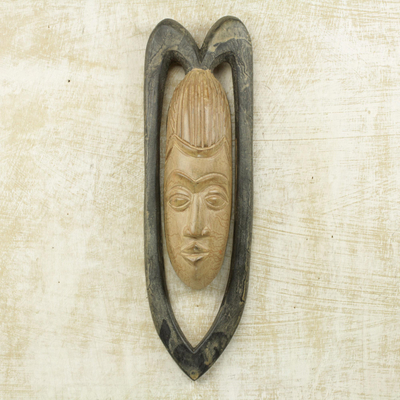African wood mask, 'Serene Lover' - Original Handcarved West African Wood Mask Representing Love