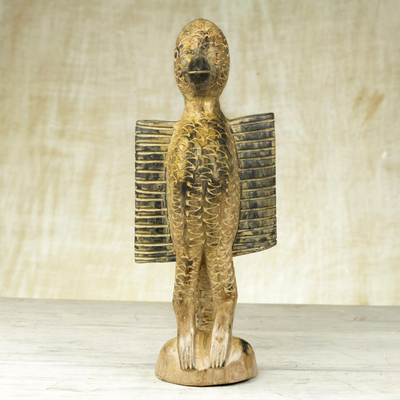 Afrikanische Holzskulptur - Handgeschnitzte afrikanische Holzskulptur einer Taube aus Ghana