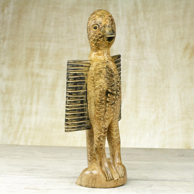 African wood sculpture, 'Dove' - Hand Carved African Wood Sculpture of Dove from Ghana