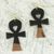 Ebony wood dangle earrings, 'Life Ankhs' - Ebony Wood Ankh Cross Dangle Earrings from Ghana (image 2c) thumbail