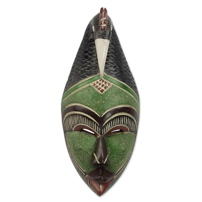 Handcrafted Painted Sese Wood Wall Mask from Ghana - Peaceful Hen | NOVICA