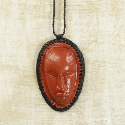 Leather coin purse, 'Money Guardian' - Handcrafted Leather Face Coin Purse from Ghana