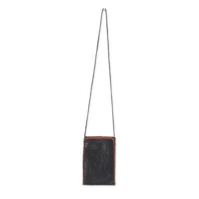 Handy-Umhängetasche aus Leder - Handgefertigte Handy-Umhängetasche aus Leder in Schwarz