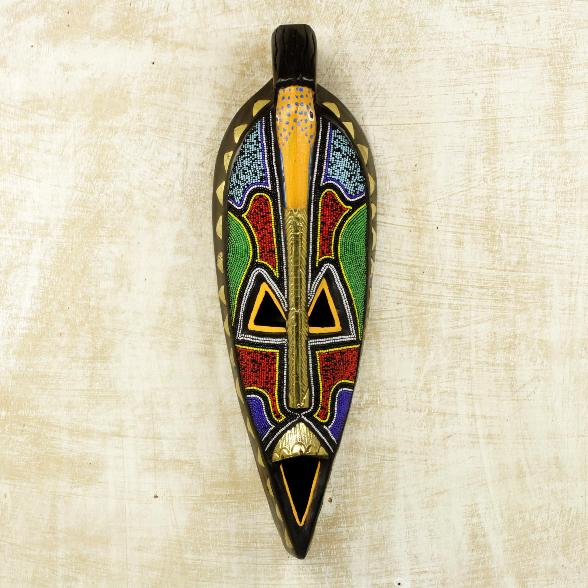 Multicolor Owl Artisan Crafted African Bead Wood Wall Mask 