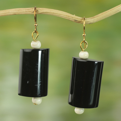 Horn dangle earrings, 'Good Path' - Hand Crafted Cow Horn Dangle Earrings from West Africa