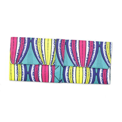 Cotton cosmetics case, 'Bright Beginnings' - Multi-Color Printed Cotton Cosmetics Case from Ghana