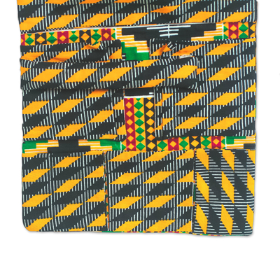 Cotton jewelry roll, 'Kente Traveler' - Ghanaian Kente Print Cotton Jewelry Roll with 6 Pockets
