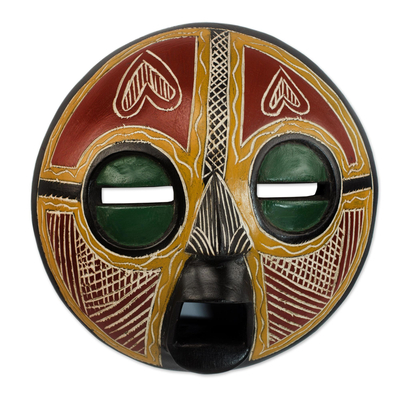 African wood mask, 'Heart of Africa' - Handcrafted African Sese Wood Wall Mask from Ghana