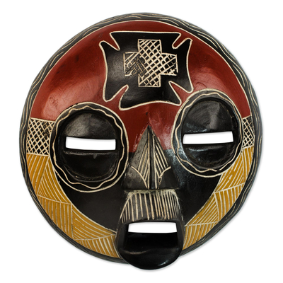 African wood mask, 'Safely Home' - Handcrafted African Sese Wood Wall Mask from Ghana