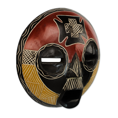 Máscara de madera africana - Máscara de pared de madera africana Sese hecha a mano de Ghana