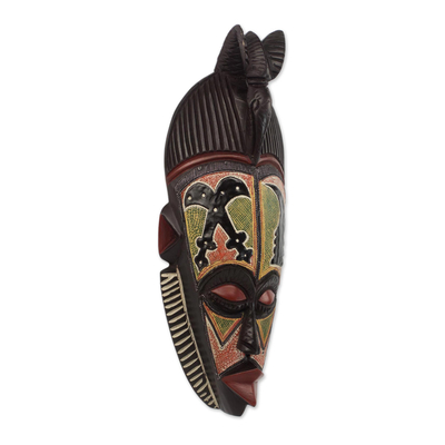 Afrikanische Holzmaske - Symbolische afrikanische Maske aus Sese-Holz und Aluminium aus Ghana