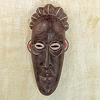 Máscara de madera africana, 'Bassa Tradition' - Máscara africana de madera de Sese marrón hecha a mano de Ghana