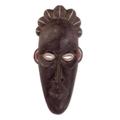 Máscara de madera africana - Máscara africana de madera de sésé marrón hecha a mano de Ghana