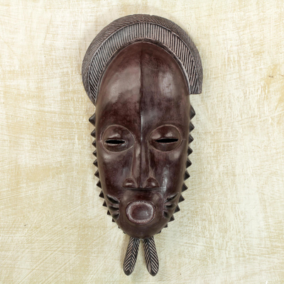 African wood mask, 'Tribal Baule' - Handcrafted Sese Wood Baule-Style African Mask from Ghana