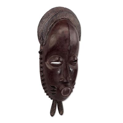 Afrikanische Holzmaske - Handgefertigte afrikanische Maske im Baule-Stil aus Sese-Holz aus Ghana